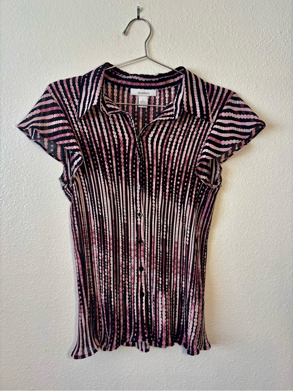 Vintage Y2K DressBarn Sheer Mesh Stripe Blouse L Office Siren